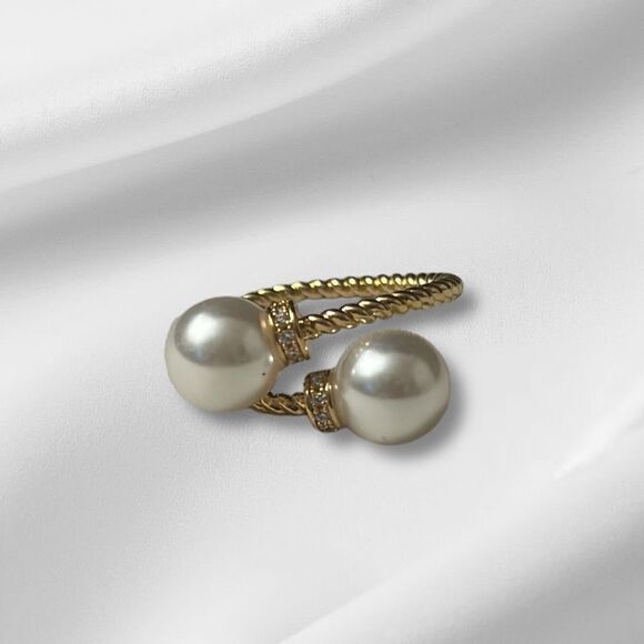 Gold Plated double Pearl Ring - Picture 1 of 3